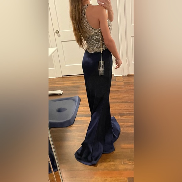 Navy blue evening gown with crystal top size XS - Picture 2 of 2